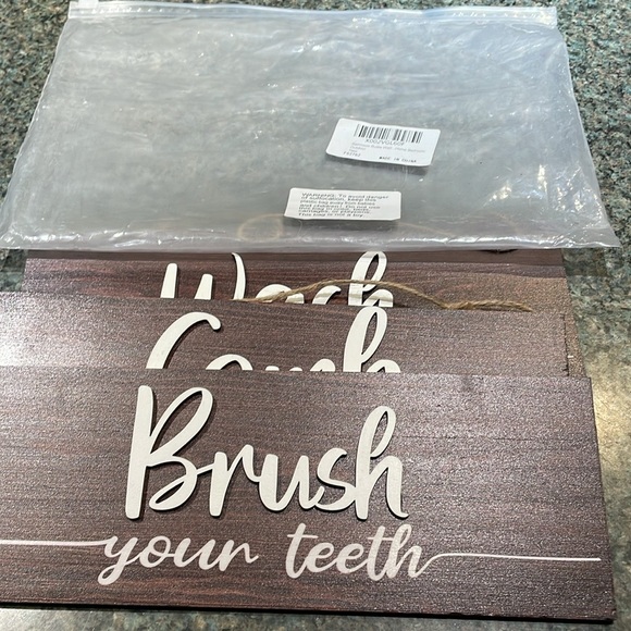 Bathroom Rules Wall Hangings 3 wood signs with jute and hangers Brush Wash Comb - Picture 5 of 8